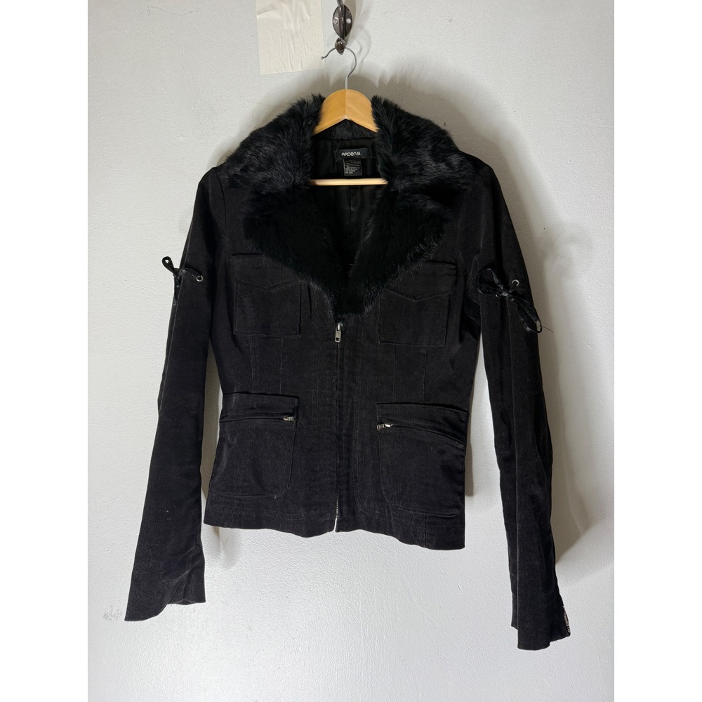 Arden B. Black Corduroy Blazer Ribbon Lace Up Sleeve Zipper Cuff Gothic Jacket S